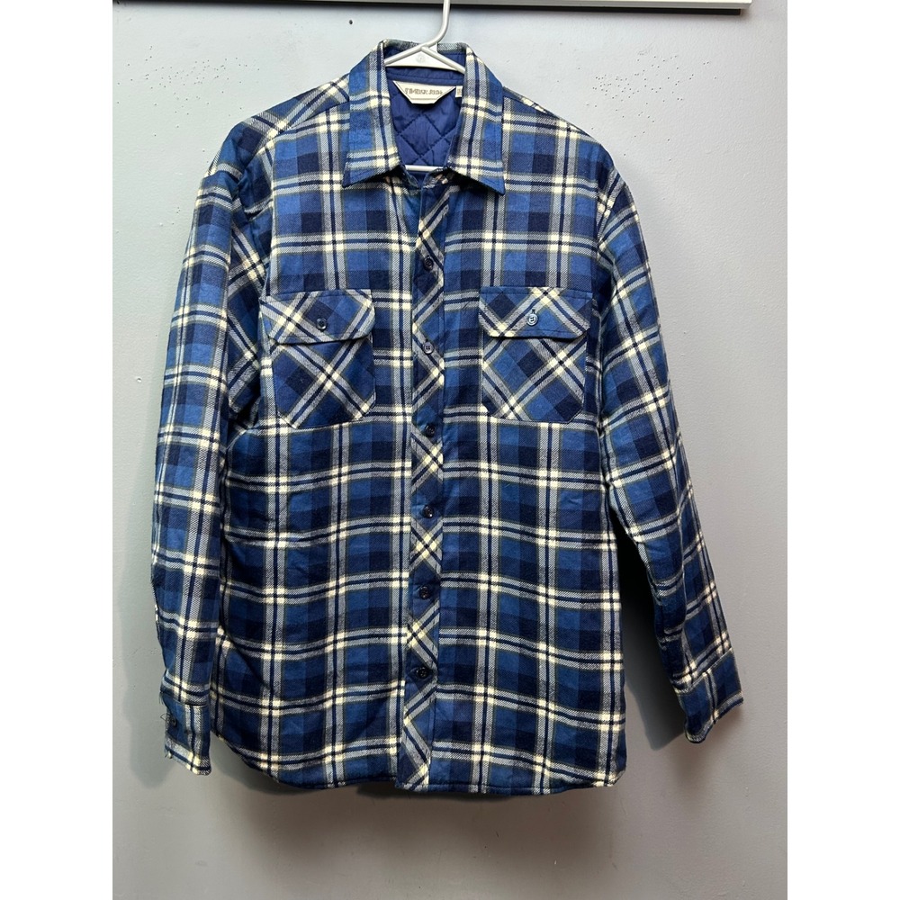 Timber Run Shirt Jacket Mens Large Blue Plaid Quilted Flannel Heavy Work VTG